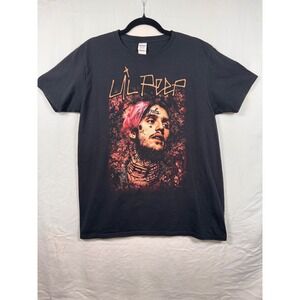 Goth Rap Tee Lil Peep Black Portrait Graphic T-Shirt Mens Large Gildan Softstyle